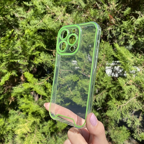 Dış Çekim Ön Yüz iPhone 14 Pro Yeşil Fosforlu Şeffaf Silikon Kılıf