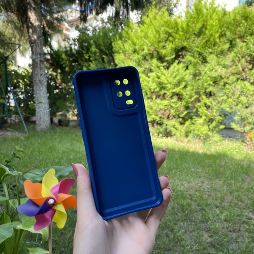 Dış Çekim Arka Yüz Oppo A54 Kamera Korumalı Deri Desenli Mavi Silikon Kılıf