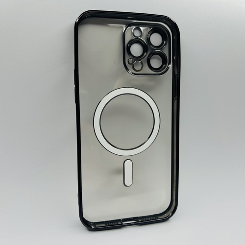 Arka Yüz iPhone 13 Pro Max Siyah Parlak Kenarlı MagSafe Kılıf