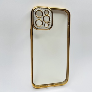 iPhone 12 Pro Sarı Çerceveli Elmas Görünümlü Silikon Kılıf