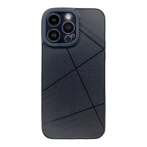 iPhone 14 Pro Max Kamera Korumalı Siyah Deri Tasarımlı Silikon Kılıf