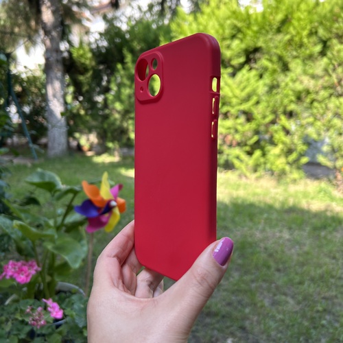 Dış Çekim Ön Yüz İPhone 14 Plus Kırmızı Yumuşak Rubber Silikon Kılıf