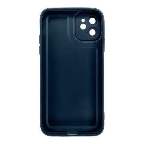 Arka Yüz İPhone 11 Kamera Korumalı Deri Desenli Siyah Silikon Kılıf