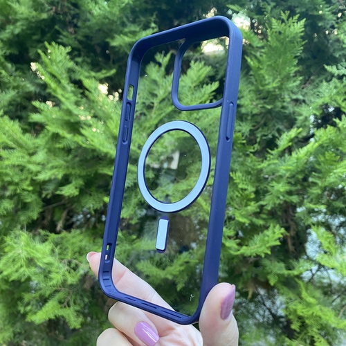 Dış Çekim Arka Yüz İPhone 15 Pro Max Lacivert Çerçeveli MagSafe Kılıf
