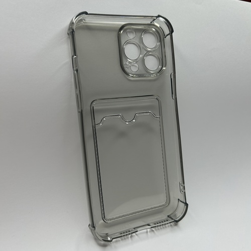 Arka Yüz İphone 13 Pro Max Siyah Şeffaf Köşe Korumalı Kartlıklı Silikon Kılıf