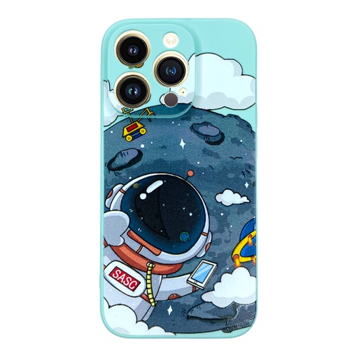 Ön Yüz iPhone 12 Pro Max Aydaki Astronot Turkuaz Silikon Kılıf