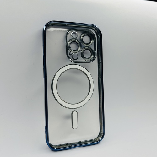 Arka Yüz iPhone 14 Pro Mavi Parlak Kenarlı MagSafe Kılıf
