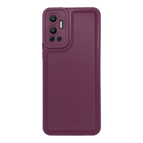 Ön Yüz Infinix Hot 12 Kamera Korumalı Deri Desenli Mor Silikon Kılıf