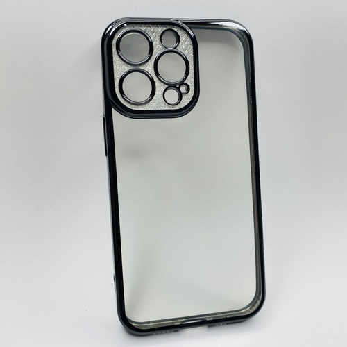 Ön Yüz İphone 13 Pro Siyah Çerceveli Elmas Görünümlü Silikon Kılıf