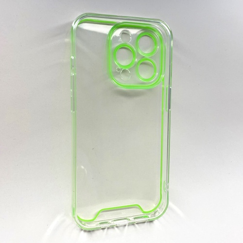Arka Yüz iPhone 14 Pro Yeşil Fosforlu Şeffaf Silikon Kılıf