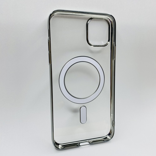 Arka Yüz iPhone 11 Gümüş Parlak Kenarlı MagSafe Kılıf