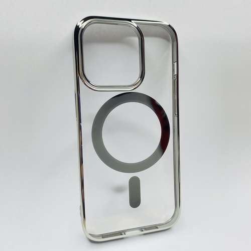 Ön Yüz iPhone 14 Pro Gümüş Parlak Kenarlı MagSafe Kılıf