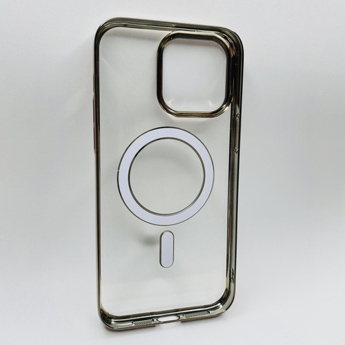 Arka Yüz iPhone 14 Pro Max Gold Parlak Kenarlı MagSafe Kılıf