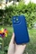 Dış Çekim Ön Yüz İPhone 13 Pro Max Kamera Korumalı Deri Desenli Mavi Silikon Kılıf