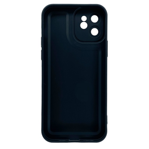 Arka Yüz İPhone 12 Kamera Korumalı Deri Desenli Siyah Silikon Kılıf