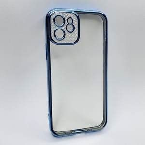 iPhone 12 Mavi Çerceveli Elmas Görünümlü Silikon Kılıf