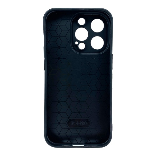 Arka Yüz İPhone 14 Pro Kamera Korumalı Siyah Deri Tasarımlı Silikon Kılıf