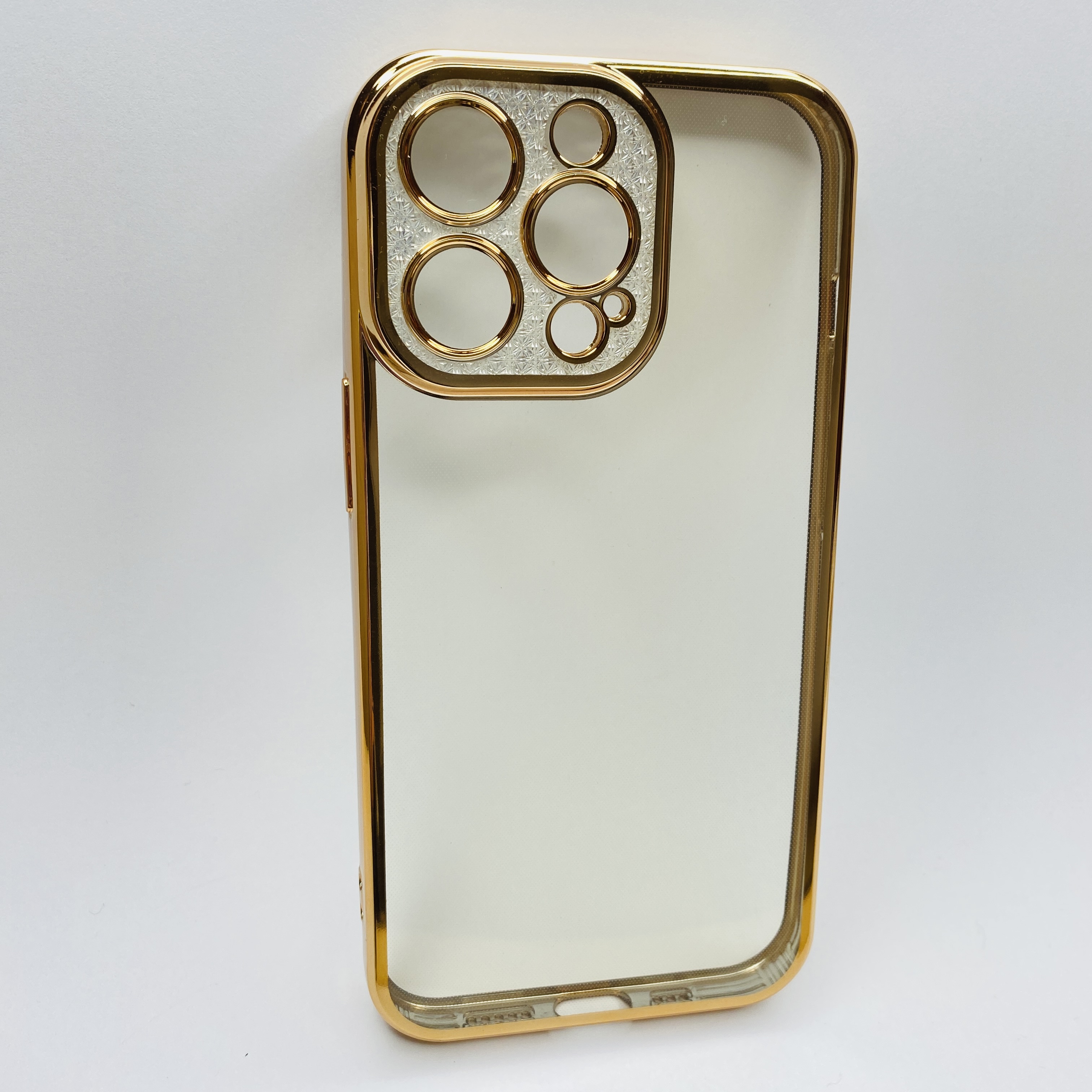 iPhone 13 Pro Sarı Çerceveli Elmas Görünümlü Silikon Kılıf