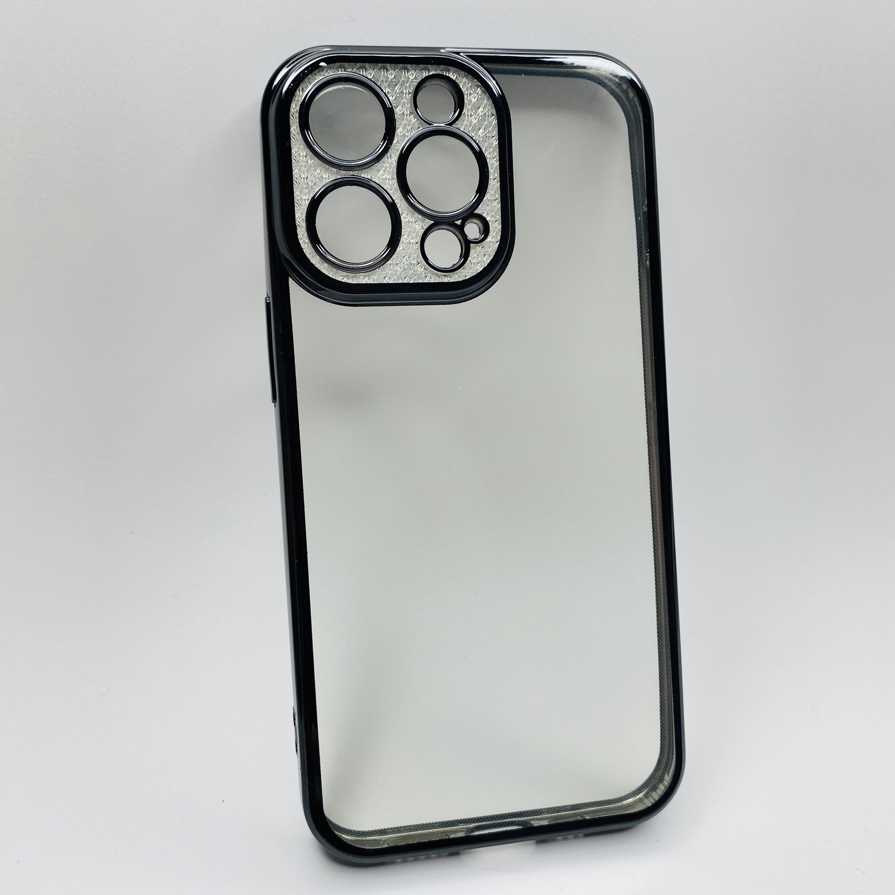 iPhone 13 Pro Siyah Çerceveli Elmas Görünümlü Silikon Kılıf