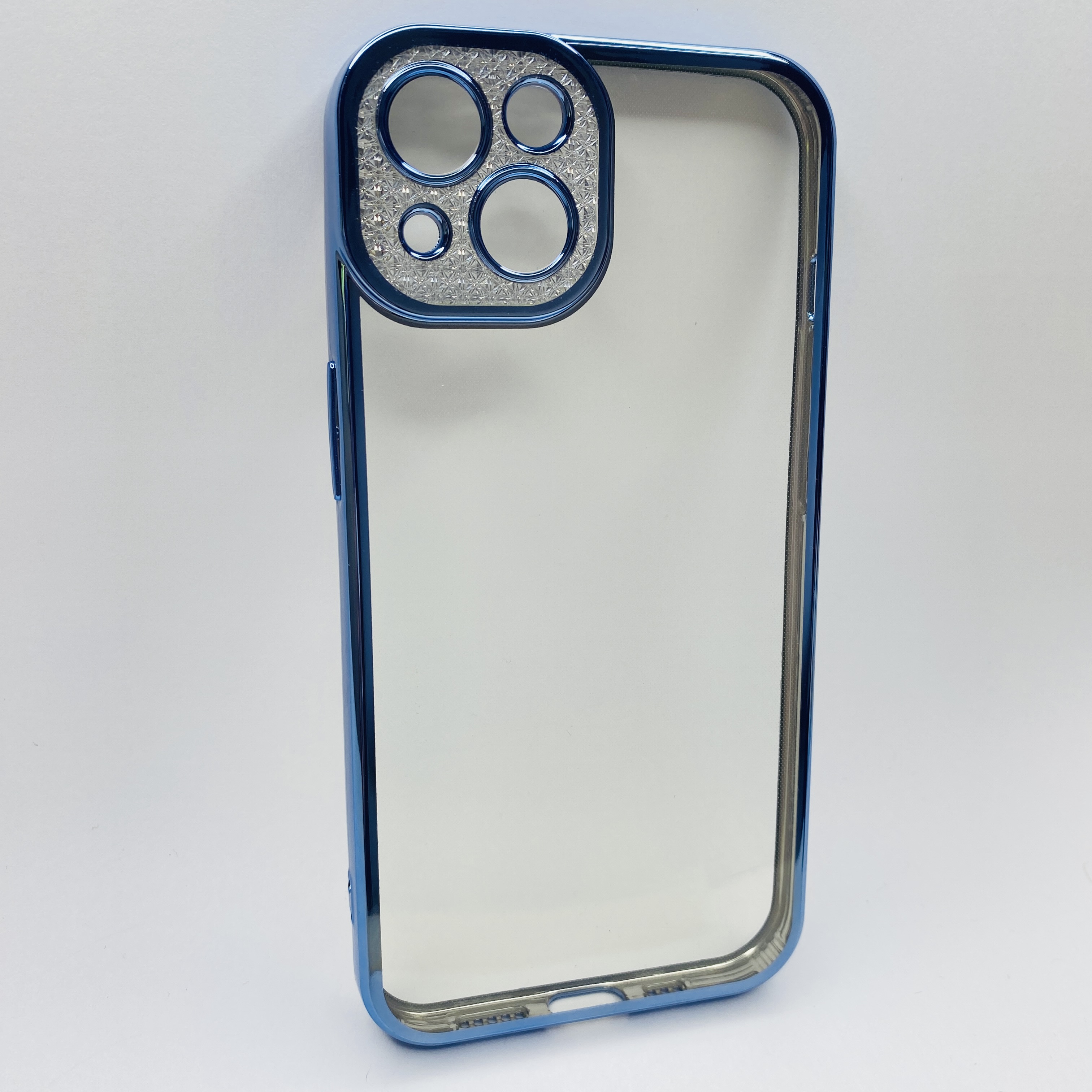iPhone 13 Mavi Çerceveli Elmas Görünümlü Silikon Kılıf