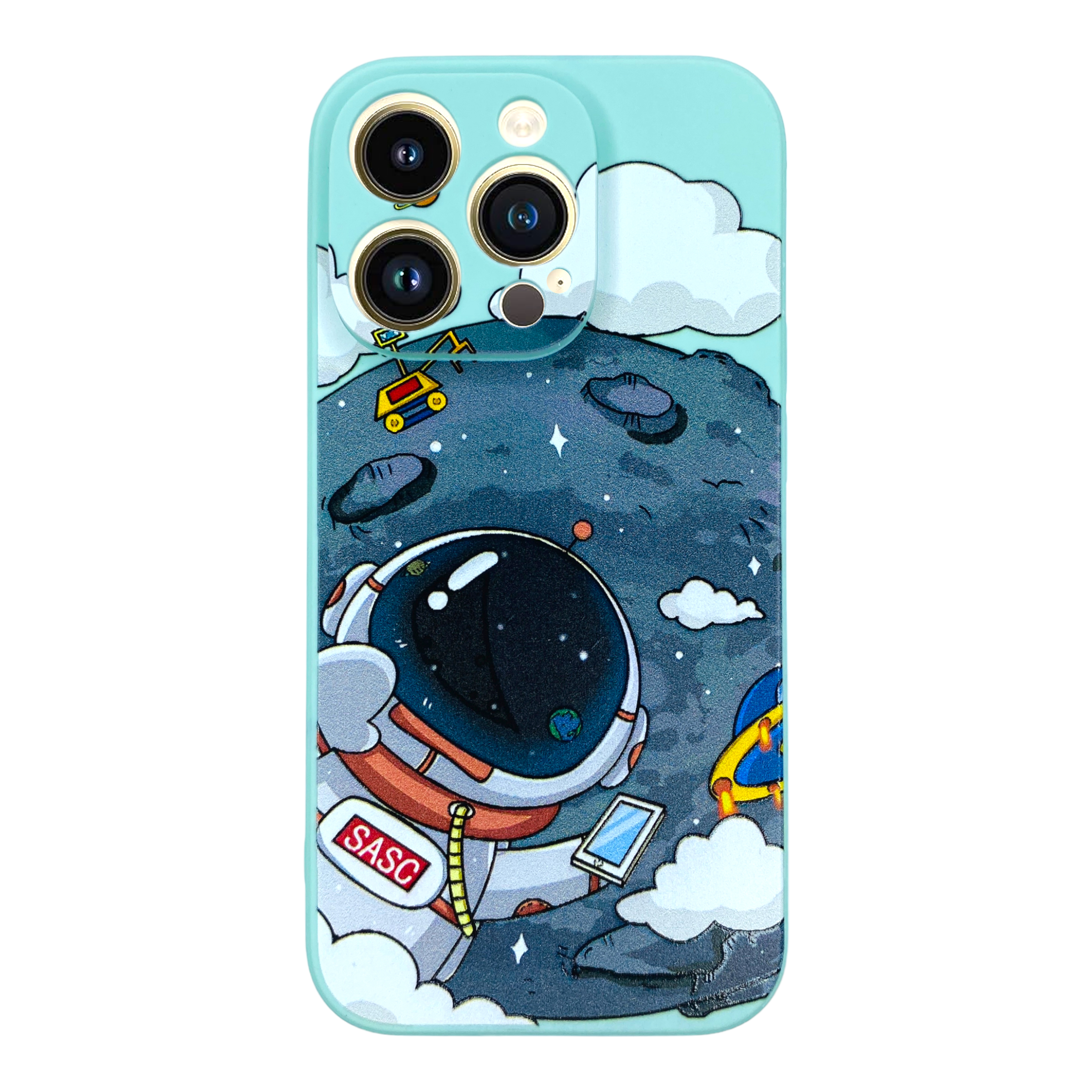 iPhone 13 Pro Aydaki Astronot Turkuaz Silikon Kılıf